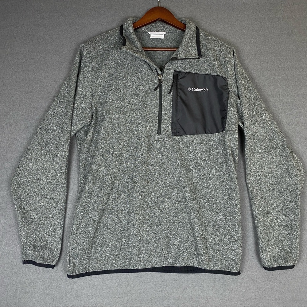 Columbia‎ Sweater Men's Medium 1/4 Zip Grey Knit Fleece Chest Pocket